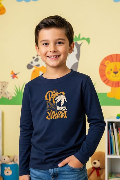 FYK KİDS Zero Collar Rio De Jenerio Printed Boy's Sweatshirt