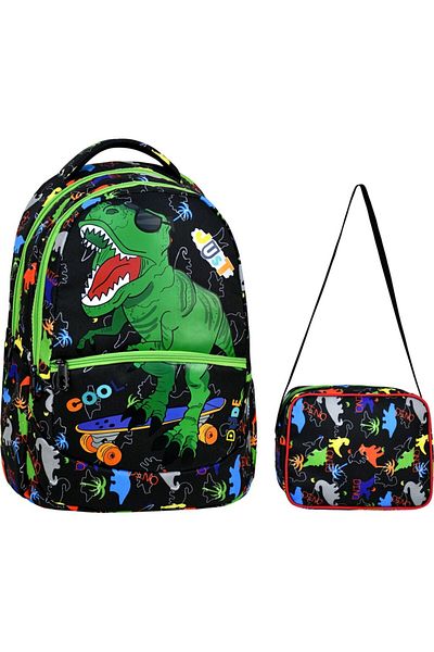 Çanta Limanı Dinosaur Patterned Primary School Backpack + Lunchbox (2302)
