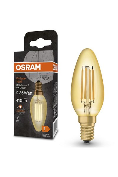 Osram Bec LED cu filament vintage, auriu, E14, 4W (35W), 410 lm, lumină caldă (2700K), clasă energetică