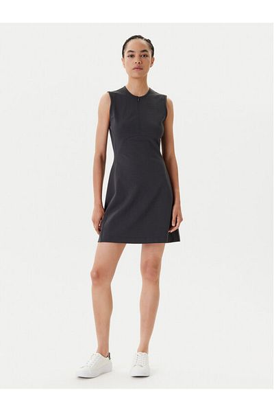 Calvin Klein Women's Slim Fit Zipper Round Neck Short Sleeve Mini Gray Dress Lv044C214G-8Mn