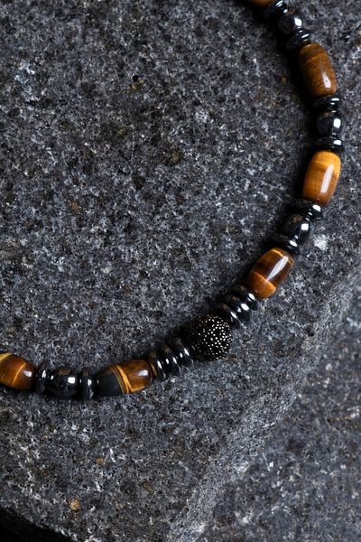 OSMANLI DOĞAL TAŞ Certified Tiger Eye, Hematite Natural Stone Macrame Bracelet