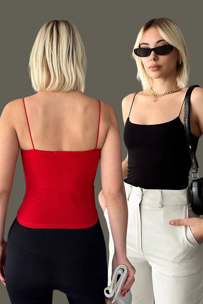 The Robi Women's Black-Red Double Undershirt with Rope Strap