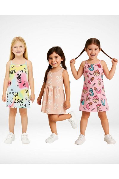 MAXI DRY Summer Girl's Dress with Strap 3 Pack