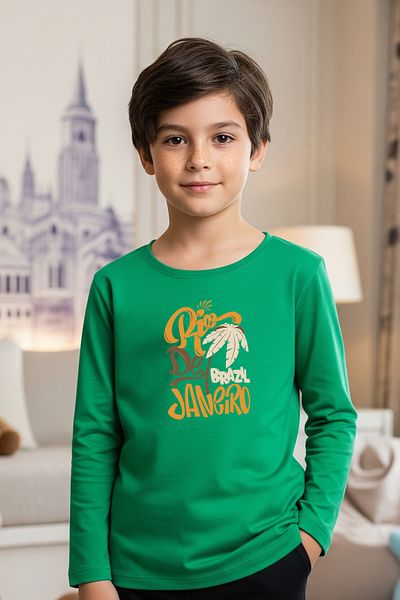FYK KİDS Zero Collar Rio De Jenerio Printed Boy's Sweatshirt