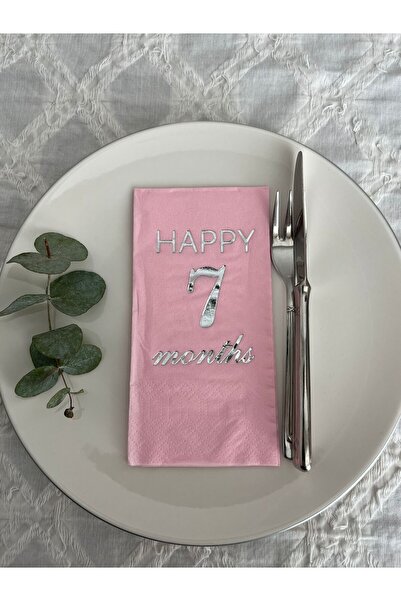 kidspartim منديل فضي وردي مذهّب Happy 7 Years Months Waiter Fold 16 قطعة