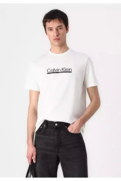 Calvin Klein Ss Graphic Tee Men's White T-Shirt Lv04Rc852G-Yaf
