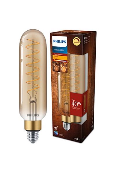 Philips Bec LED Vintage Classic-Giant T65, reglabil, E27, 7W, 470 lm, lumină caldă cu flacără (1800K), Ambe