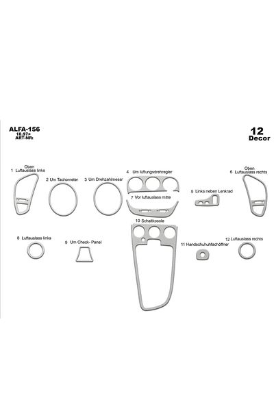 Marscockpitdesign Alfa 156 Console-Torpedo Covering 1997 12 Pieces