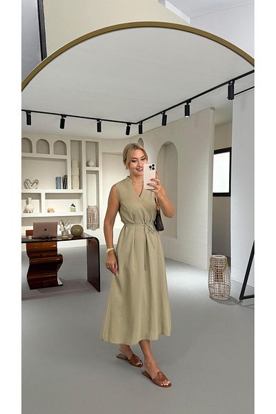 Sezgi Tekin V-Neck Fat Green Modal Dress