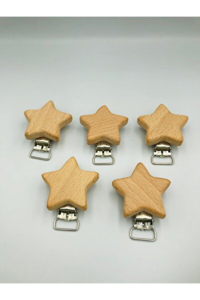 DUCK HOBY 5 Adet Ahşap Klips Yıldız Model Klips Bebek Emzik Klipsi - Bebek Em...