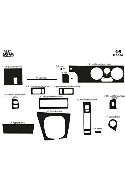 Marscockpitdesign Alfa 145/146 كونسول-توربيدو 1994-1997 15 قطعة