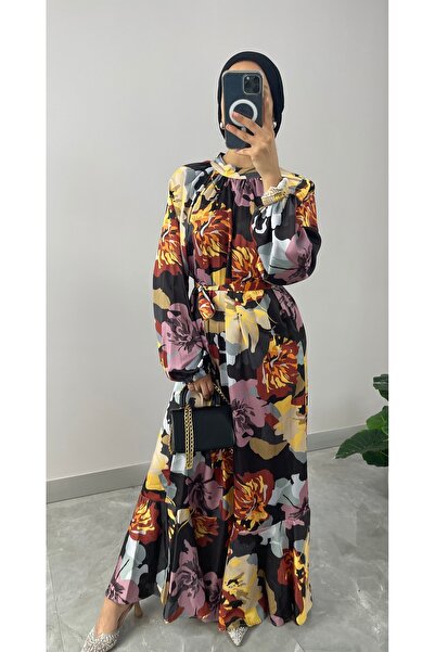 NİSUM MODA Σατέν Φόρεμα Hijab με Floral σχέδιο