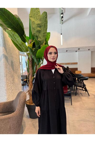 butik hira Button Detailed Hijab Dress Black