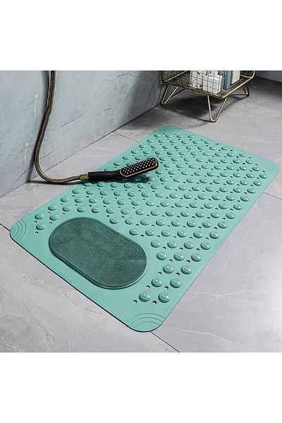 Zippi Non-Slip Bath and Shower Mat – 70x36 cm, with Suction Cups, Drainage and Foot Massage, Green