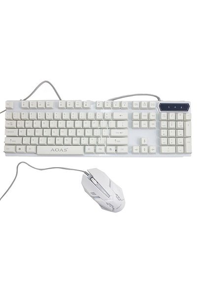 AOAS Gaming Kit Keyboard and Mouse, wired, RGB lighting, M-400 white