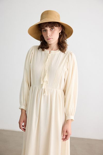 BE BLUE Textured Dress with Natural Embroidery Details