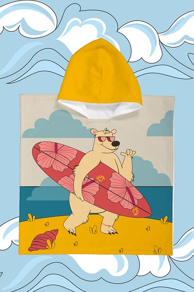 Evdek منشفة الشاطئ للأطفال من Surfer Bear