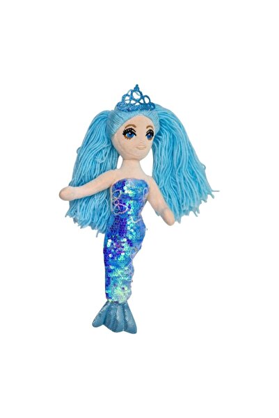 OEM Păpușă textilă cu detalii brodate, Sirenă albastră, 40 cm