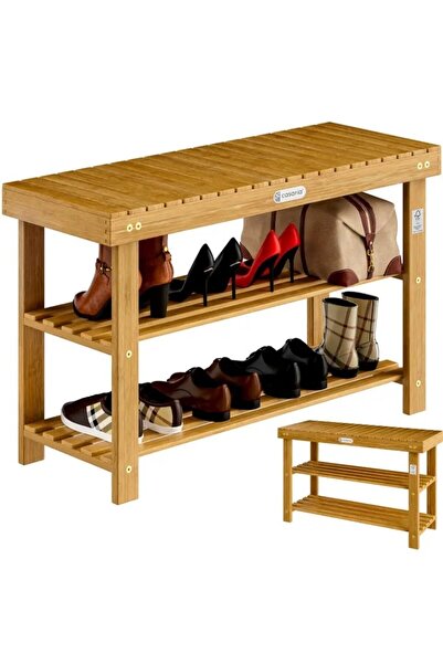 Casaria Suport pentru pantofi, tip stick, 2 rafturi, lemn, 90x33x46cm