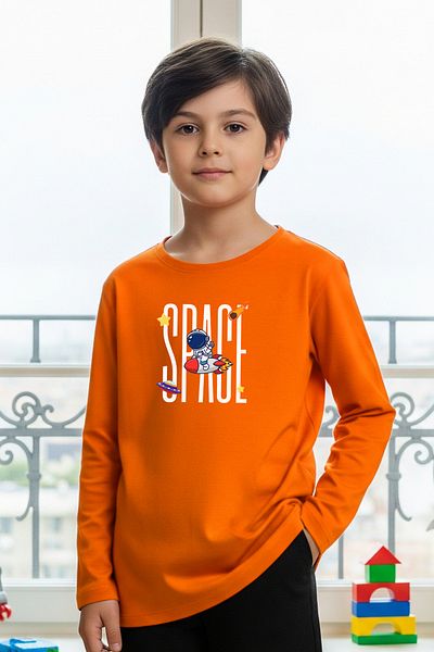 FYK KİDS Zero Collar Space Printed Boy's Sweatshirt