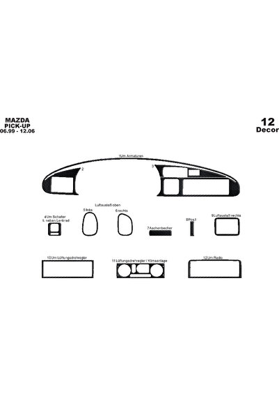 Marscockpitdesign مازدا بيك اب كونسول-توردتو 1999-2006 12 قطعة