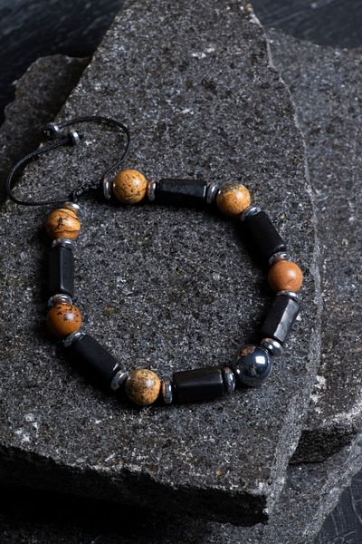 OSMANLI DOĞAL TAŞ Certified Shungite, Jasper, Hematite Natural Stone Macrame Bracelet