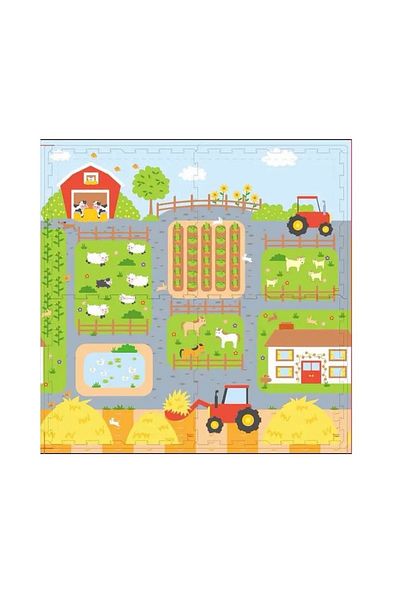 divendi-ro Large puzzle play mat, Animal Farm theme, made of EVA foam, 4 pieces 60x60x1cm, multicolor