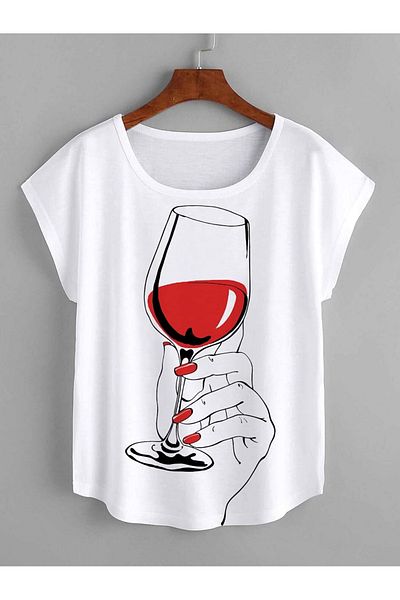 aynewmoda Women's hand Printed wine glass t-shirt images download features