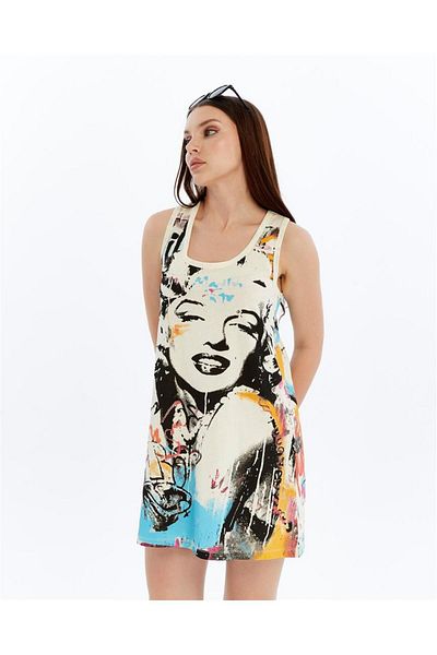 S-Ponder Women's Retro Diva Pop Art Printed 100% Cotton Colorful Summer Mini Dress