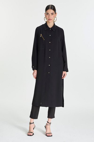 Zühre Shirt Collar Button Closure Black Wear Out Gc-0280