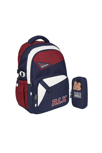 Relaxion New Season Navy Blue-Burgundy Premium School Backpack with Pen Holder 1510