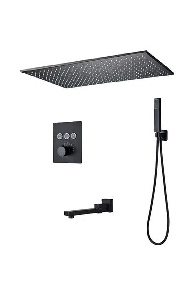 Rain Drop De la Robinetul Meu Shower set with thermostat recessed into the ceiling, shower panel 40×80 cm, 3 flow functions, matt black