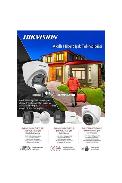 Hikvision Siyah 2mp Bullet 2.8mm Akıllı Hibrit Işık Sabit Mini Bullet Kamera