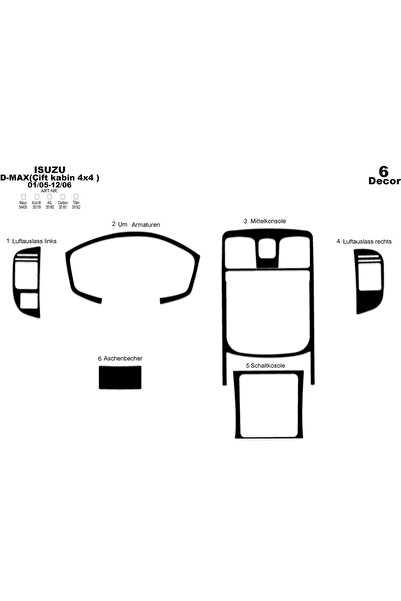 Marscockpitdesign إيسوزو دي ماكس دبل كابين 4X4 كونسول-توربيدو 2005-2006 6 قطع