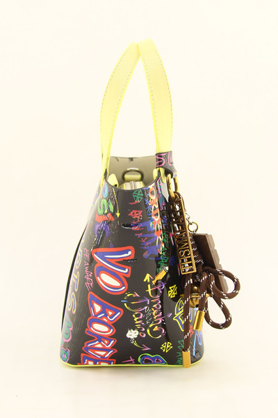 HNB Women's Yellow Black Monogram Printed Mini Bucket Bag