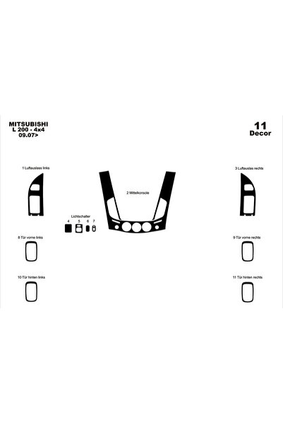 Marscockpitdesign ميتسوبيشي L200 4X4 بيانو أسود مطلي 2007 11 قطعة