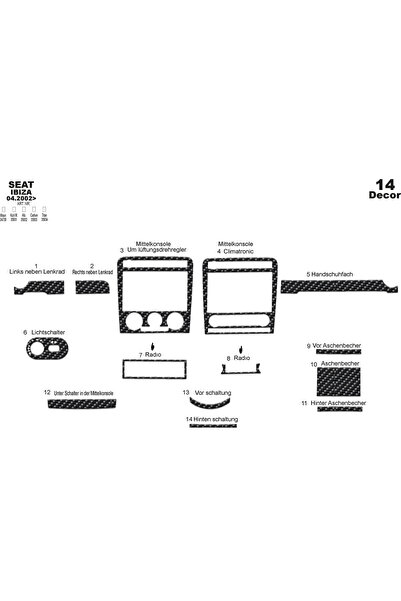 Marscockpitdesign غطاء وحدة التحكم سيات إيبيزا 14 قطعة بين 2002 - 2010