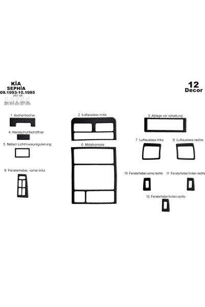 Marscockpitdesign غطاء لوحة القيادة الأمامية لكيا سيفيا أسود لامع 12 قطعة 199...
