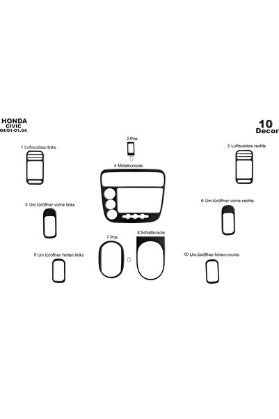Marscockpitdesign غطاء كونسول توربيدو لسيارة هوندا سيفيك 2001-2006 10 قطع