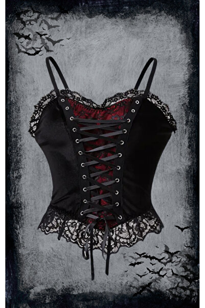 Mournbelle Gotik Bağcıklı Korse Görünümlü Bluz