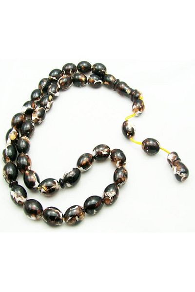 Eagal Amber Rosary Beaded Oval Shape Marbled Color
