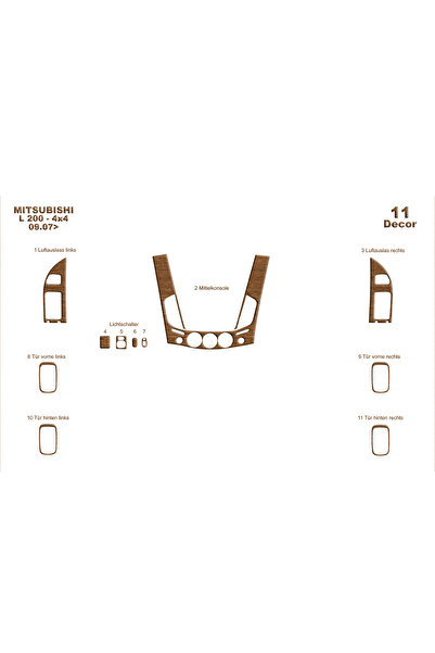 Marscockpitdesign ميتسوبيشي L200 4X4 كونسول-توربيدو 2007 11 قطعة