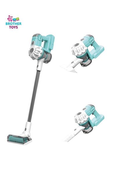 Brother Toys مكنسة كهربائية للأطفال 3 في 1 مع ميزة شفط الصوت والضوء، لون أزرق