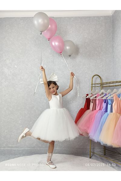 NSMLİFE Girl's Evening Dress Island, White Model, Tutu Dress