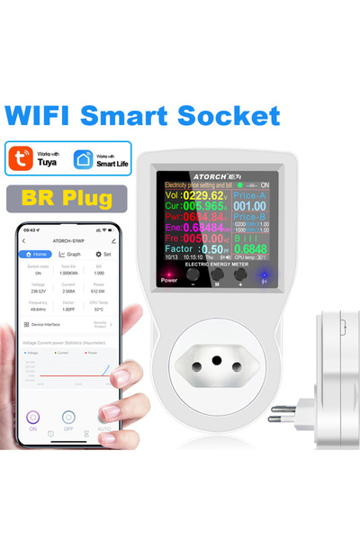 Choice BR plug WiFi ‌Tuya WiFi Smart Socket 16A Power Energy Meter 110V/220V ...