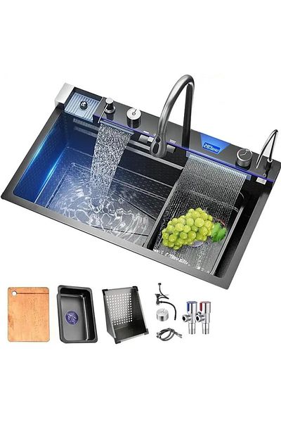 Rain Drop De la Robinetul Meu Premium Multifunctional Sink, Stainless Steel with 2 waterfalls, glass washing jet