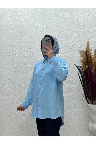 BENAHOLL قميص مارورا موسلين كبير الحجم-NA805 أزرق