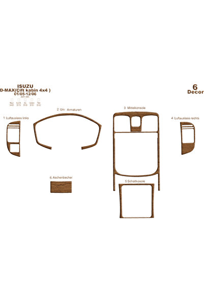Marscockpitdesign إيسوزو دي ماكس دبل كابين 4X4 كونسول-توربيدو 2005-2006 6 قطع