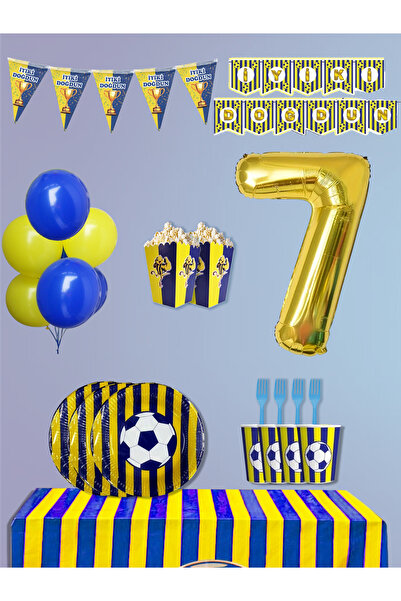 PartyPoo Yellow Navy Blue Fan Set of 8 Birthday Party Supplies |   7 Year Old...