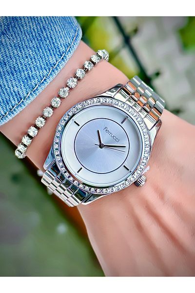 Ferrucci Women's Wristwatch Steel Cord 3 Atm Water Resistant Bracelet Gift Stoned Model